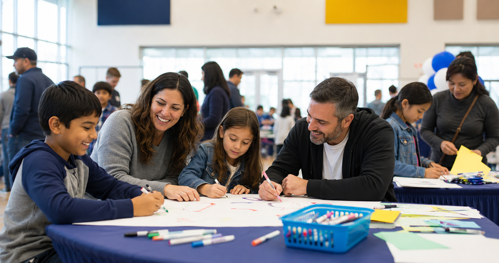 Illustrative photo of students and families gathering for a school community event